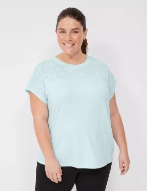 Lane Bryant LIVI Crew-Neck Mesh & Recycled LIVI Soft Tee T-shirts Dames Lichtgroen | GUK1740EP