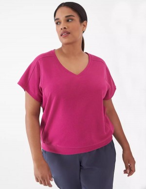 Lane Bryant LIVI French Terry Short-Sleeve Sweatshirts Dames Fuchsie | HEC6692HS