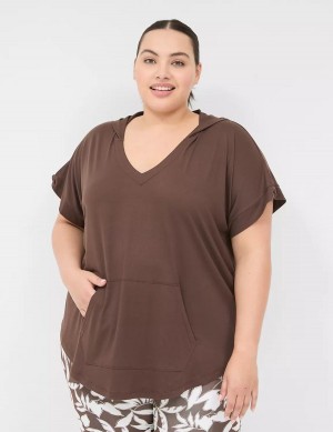 Lane Bryant LIVI Knot-Sleeve Recycled LIVI Soft Hooded Tunic T-shirts Dames Donkerbruin | XWC5897WY