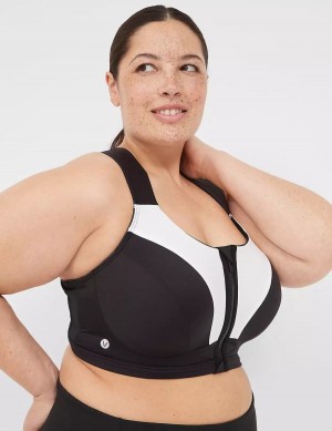Lane Bryant LIVI Max Support Comfort Zip-Front Sport BH Dames Zwart | BFL1414CC
