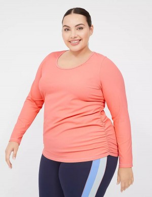 Lane Bryant LIVI Scoop-Neck Ruched Wicking Rib Top T-shirts Dames Koraal | FAC6468MQ