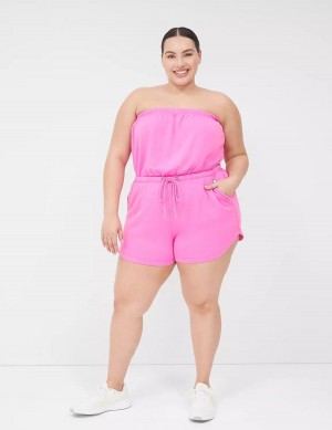 Lane Bryant LIVI Strapless Pull-On French Terry Romper Casual Jurk Dames Roze | WTP7197MT