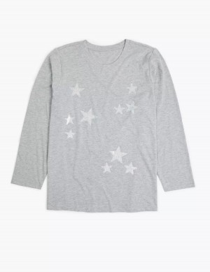 Lane Bryant Long-Sleeve Stars Graphic Tee T-shirts Dames Grijs | WQS5771PR