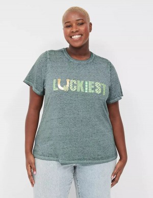 Lane Bryant Luckiest Burnout Graphic Tee T-shirts Dames Groen | SAC5998GZ