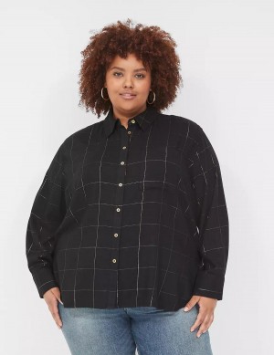 Lane Bryant Lurex Button-Down Plaid Flannel Overhemd Dames Zwart | XQC6797RM