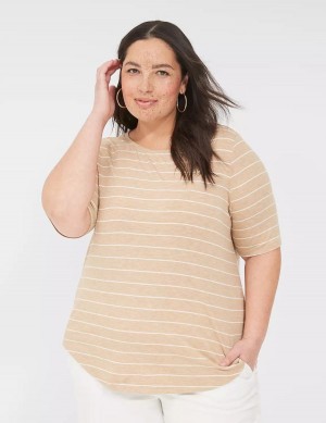 Lane Bryant Lurex Perfect Sleeve Crew-Neck Tee T-shirts Dames Bruin Strepen | DCL733PE