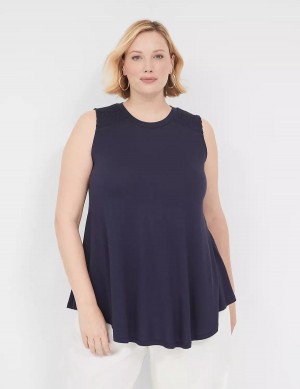 Lane Bryant Max Swing High-Neck Smocked-Shoulder Tunic T-shirts Dames Blauw | XWA3585TS