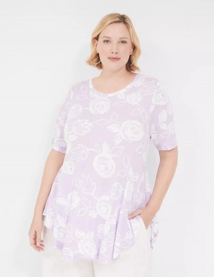 Lane Bryant Max Swing Perfect Sleeve Crew-Neck Tee T-shirts Dames Wit Paars | BLV8689LD