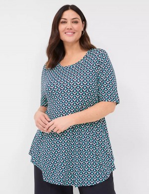 Lane Bryant Max Swing Perfect Sleeve Crew-Neck Tee T-shirts Dames Turquoise Donkerblauw | OZC362KX