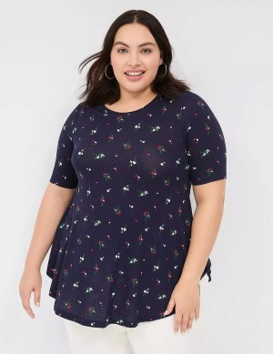 Lane Bryant Max Swing Perfect Sleeve Crew-Neck Tee T-shirts Dames Donkerblauw Gekleurd | HOB9545LL