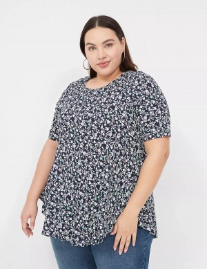 Lane Bryant Max Swing Perfect Sleeve Crew-Neck Tee T-shirts Dames Donkerblauw Groen | HLT2674NR