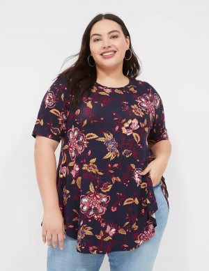 Lane Bryant Max Swing Perfect Sleeve Crew-Neck Tee T-shirts Dames Donkerblauw | NLW6492SE