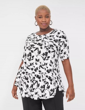 Lane Bryant Max Swing Perfect Sleeve Crew-Neck Tee T-shirts Dames Zwart Wit | NGO9038QR