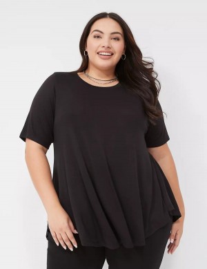 Lane Bryant Max Swing Perfect Sleeve Crew-Neck Tee T-shirts Dames Zwart | LQH1136JF