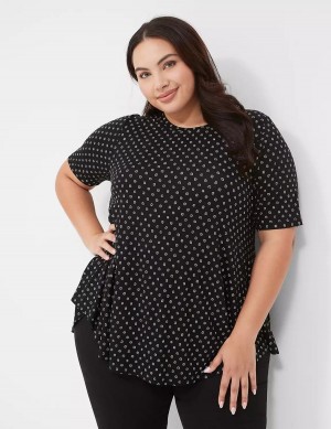 Lane Bryant Max Swing Perfect Sleeve Crew-Neck Tee T-shirts Dames Zwart | KIC3236YG