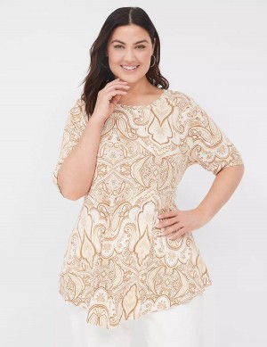 Lane Bryant Max Swing Perfect Sleeve Crew-Neck Tee T-shirts Dames Beige Wit | PNG8234YD