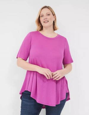 Lane Bryant Max Swing Perfect Sleeve Crew-Neck Tee T-shirts Dames Paars | GUL1892WE