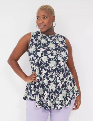 Lane Bryant Max Swing Sleeveless High-Neck Tunic T-shirts Dames Donkerblauw Paars | KGQ4196VD