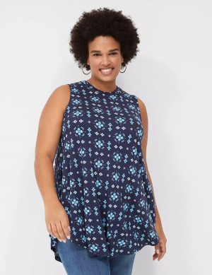 Lane Bryant Max Swing Sleeveless High-Neck Tunic T-shirts Dames Donkerblauw | NYX8992UO