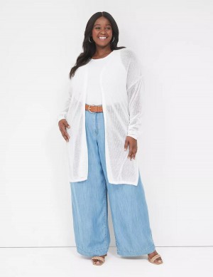 Lane Bryant Open-Front Mesh Cardigan Dames Wit | VQE320WD