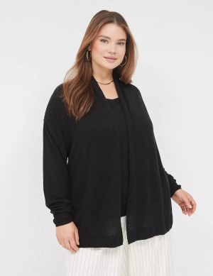 Lane Bryant Open-Front Shawl Collar Cardigan Dames Zwart | GBH7947YS