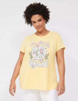 Lane Bryant Peace & Sunshine Sparkle Graphic Tee T-shirts Dames Geel | KKM6458JZ