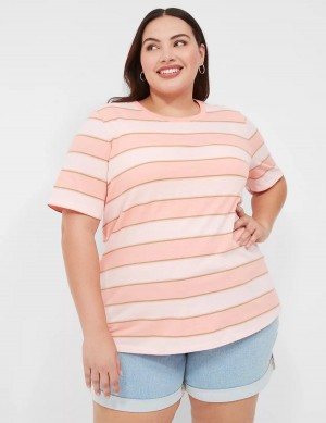 Lane Bryant Perfect Sleeve Crew-Neck Tee T-shirts Dames Oranje Strepen | QRE6299SP