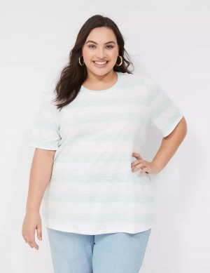 Lane Bryant Perfect Sleeve Crew-Neck Tee T-shirts Dames Groen Wit | UHN5523IH