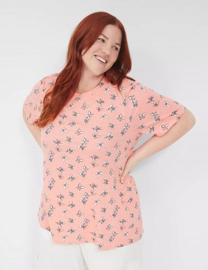 Lane Bryant Perfect Sleeve Crew-Neck Tee T-shirts Dames Roze | XRT10053RB