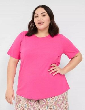 Lane Bryant Perfect Sleeve Crew-Neck Tee T-shirts Dames Roze | NOI1876TL