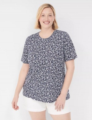 Lane Bryant Perfect Sleeve Crew-Neck Tee T-shirts Dames Blauw Paars | ZSA610GM