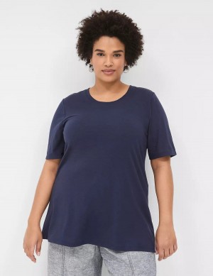 Lane Bryant Perfect Sleeve Crew-Neck Tee T-shirts Dames Blauw | TXK5918LA