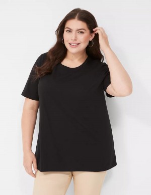 Lane Bryant Perfect Sleeve Crew-Neck Tee T-shirts Dames Zwart | BVC4831IZ