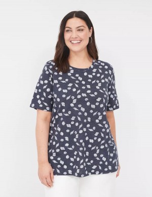 Lane Bryant Perfect Sleeve Crew-Neck Tee T-shirts Dames Donkerblauw | EEX2960ED