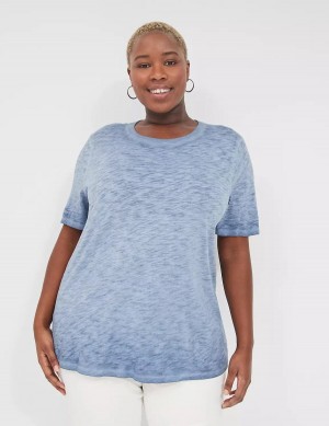 Lane Bryant Perfect Sleeve Crew-Neck Wash Tee T-shirts Dames Blauw | ZPT4695XN