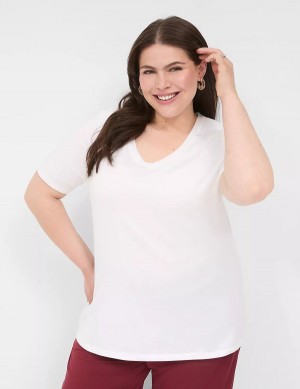 Lane Bryant Perfect Sleeve V-Neck Tee T-shirts Dames Wit | JGM711ZP
