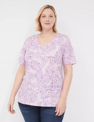 Lane Bryant Perfect Sleeve V-Neck Tee T-shirts Dames Paars | PJP8036RG