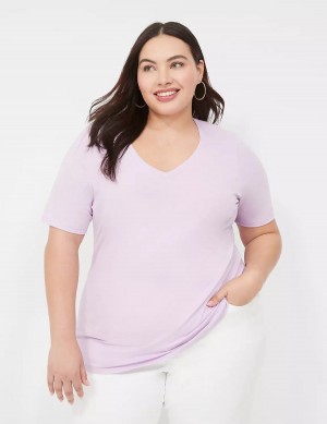 Lane Bryant Perfect Sleeve V-Neck Tee T-shirts Dames Paars | FEG6478IQ