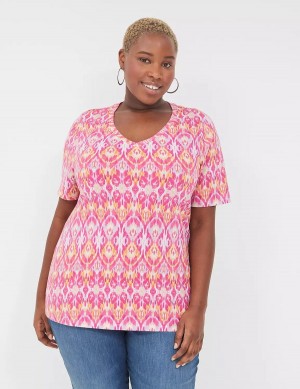 Lane Bryant Perfect Sleeve V-Neck Tee T-shirts Dames Roze | DAE5972SO