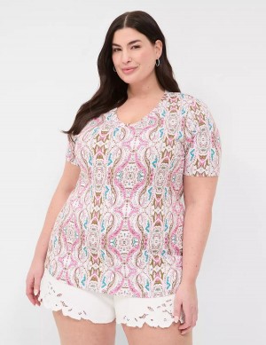 Lane Bryant Perfect Sleeve V-Neck Tee T-shirts Dames Roze | OBB9284FS