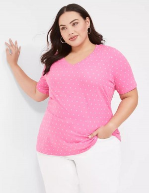 Lane Bryant Perfect Sleeve V-Neck Tee T-shirts Dames Roze | SYP4791HU