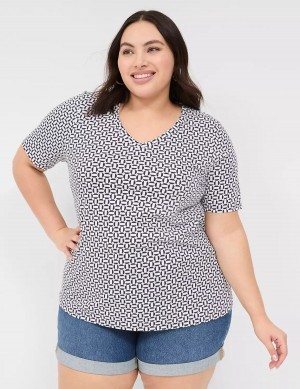 Lane Bryant Perfect Sleeve V-Neck Tee T-shirts Dames Donkerblauw | XUT6240XW