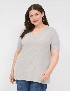 Lane Bryant Perfect Sleeve V-Neck Tee T-shirts Dames Lichtgrijs | DRJ7363QL