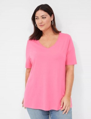 Lane Bryant Perfect Sleeve V-Neck Tee T-shirts Dames Fuchsie | HVN3892NX
