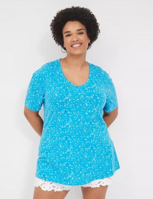 Lane Bryant Perfect Sleeve V-Neck Tee T-shirts Dames Blauw | KJY6489VJ