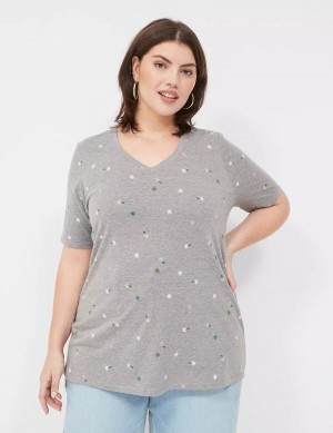 Lane Bryant Perfect Sleeve V-Neck Tee T-shirts Dames Grijs | CHM2347TY