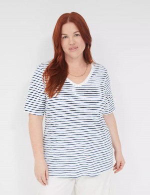 Lane Bryant Perfect Sleeve V-Neck Tee T-shirts Dames Wit Blauw | DTH2235OG