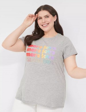 Lane Bryant Pride Embroidered More Love Graphic Tee T-shirts Dames Lichtgrijs | UVM1910UT