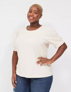 Lane Bryant Puff-Sleeve Crew-Neck Tee T-shirts Dames Wit | HCW9167YQ