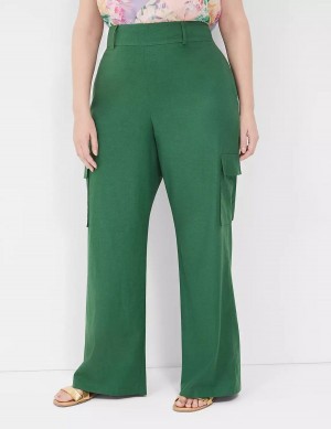 Lane Bryant Pull-On Linen Straight Leg Cargo Broek Dames Diepgroen | OHA9610DM